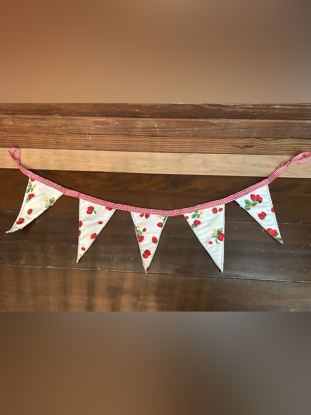 Strawberry floral Gingham quilted Pennant Banner - Home Party Supplies